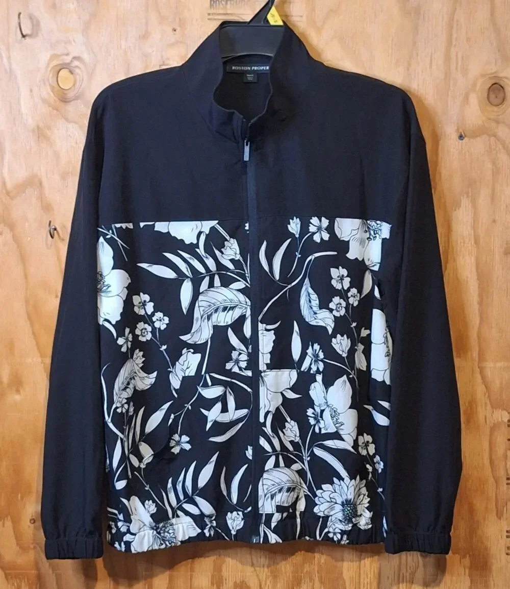 Boston Proper Lightweight Jacket Windbreaker Women's Small Black White Floral